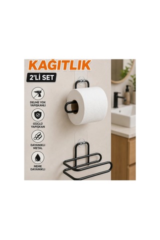 Siyah Yapışkanlı Rulo Kağıt Tutucu 2 Li Set Çok Renkli