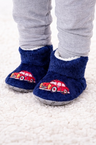 Pufien Çocuk Panduf, Bebek Ev Botu, Araba Desenli Sevimli Nakışlı Bebek Panduf - Lacivert