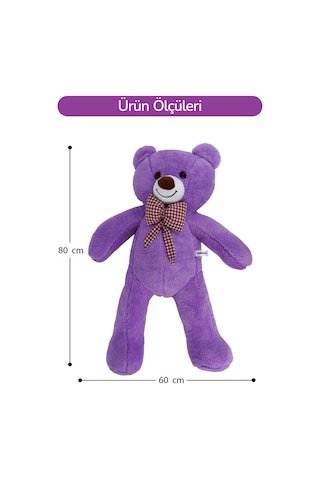 80 Cm Büyük Boy Yumuşak Papyonlu Oyuncak Ayıcık Mor