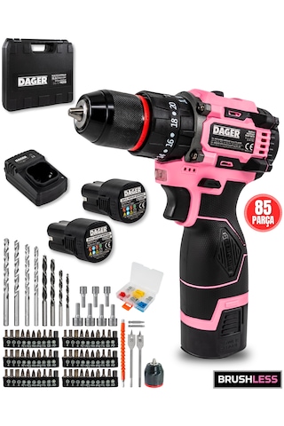 Dager NOVA 16.8V Kömürsüz Darbeli Şarjlı Matkap Vidalama Seti | 60Nm | Çift Akü + 85 Parça Aksesuar + Hızlı Şarj | Pembe