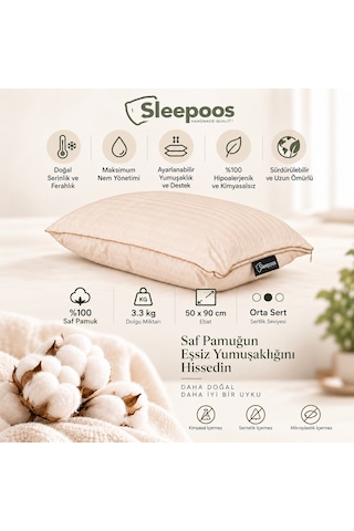 Sleepoos %100 Organik Pamuk Yastık 50 x 90