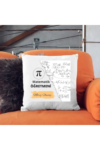Matematik Öğretmenlerine Özel Saten Yastık Kılıfı 50x50 Cm İsme Özel Matematik Temalı Dekoratif Kırlent Kılıfı İçi Boş Beyaz