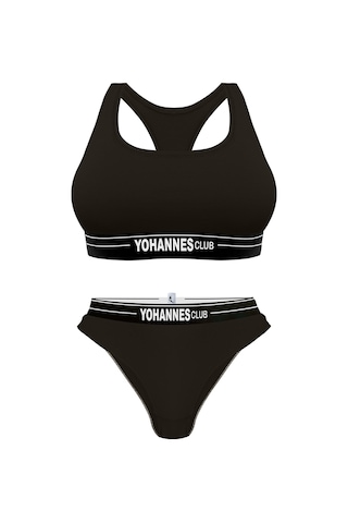 Yohannes Club, Kadın Pamuklu İç Çamaşırı Takımı, Renk Seçenekli, Büstiyer-kemerli Brazilian Külot Siyah