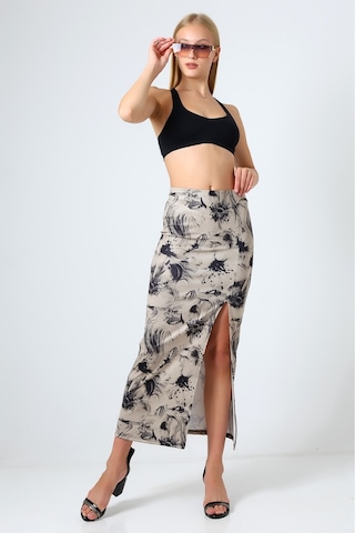 Gugus Kadın Derin Yırtmaçlı Dijital Baskılı Etek Maxi Boy 92 Cm Soft Renk