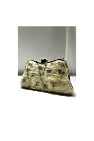 Kadın Bej Suni Kürk Zincirli El Ve Omuz Clutch Portföy Çanta - Bej