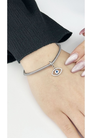 Sallantılı, Göz, Pan Bileklik İçin Çelik Charm 47, Gümüş Renk Bileklik Dahil Değildir Gümüş