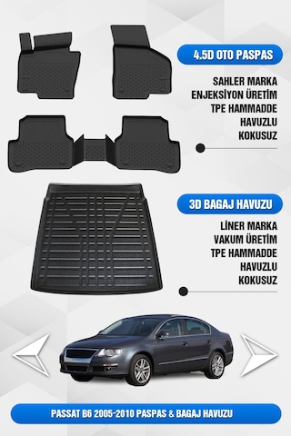 Volkswagen Passat B6 2005-2010 Uyumlu 4.5d Premium Havuzlu Oto Paspas Ve Liner Bagaj Havuzu