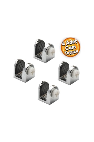 Tırnak Metal Cam Raf Tutucu Cam Etejer Menteşesi Krom Plastik Vidalı 8 mm (4 Adet)