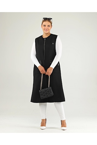 Kadın Deri Cepli Buyuk Beden Uzun Yelek 001