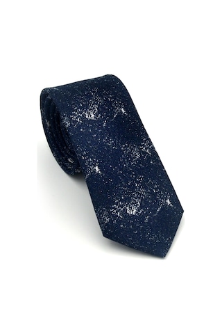 Gaffy Gri Desenli Lacivert Dokuma Kumaş Mendilli Slim Fit Kravat // Sdk-2613-2 Lacivert
