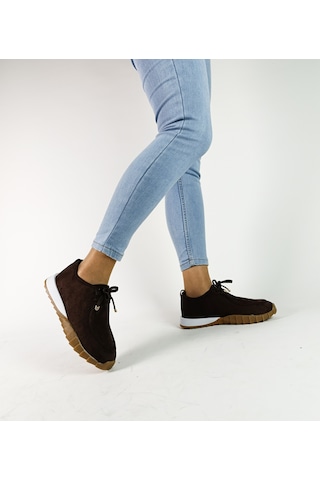 Gdt Ayakkabı Kahve Renk Süet Bağcıklı Kadın Sneakers Spor Ayakkabı Kadın Bej