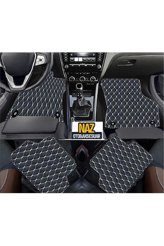 Bmw 1 F40 2019 - 2024 Uyumlu Beyaz Dikişli Siyah Deri Paspas