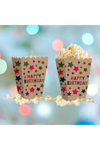 Mısır Kutusu Kraft Renkli Yıldızlı Desenli Happy Birthday Yazılı 8li Doğum Günü Malzemesi