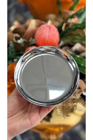 6'lı Gümüş Yuvarlak Metal Tatlı Tabağı 12 Cm- Kahve Yanı Lokumluk,şekerlik,kahve Yanı İkramlık