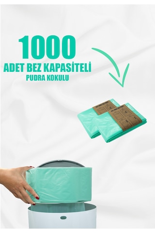 Korbell 16 Lt Kirli Bebek Bezi Kovaları İle Uyumlu 1000 Adet Bebek Bezi Kapasiteli Pudra Kokulu Yerli Çöp Poşeti
