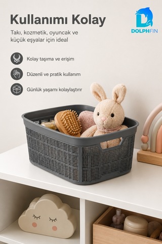 Jute Çok Amaçlı Kutu No:1 2,5 L Plastik Dolap İçi Mutfak Banyo Düzenleyici Siyah