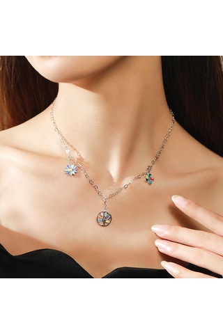 Tancise 925 Ayar Gümüş Klasik Moda Kişilik Kadın Kolye Moda Hediye Çok Renkli