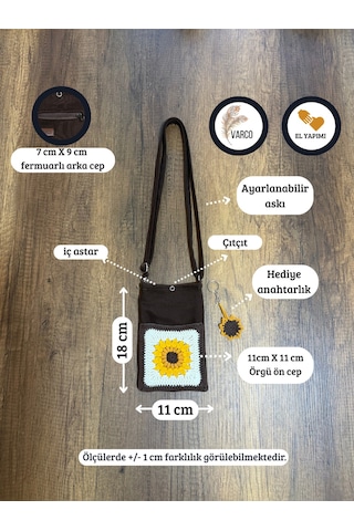 Aksesuarsepeti El Yapımı Cepli, Ayarlanabilir Askılı, Telefon Çantası Acıkahverengi