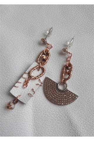 Glamglamour Deri Asimetrik Küpe Beyaz
