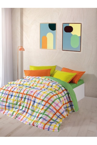 Cozy Home Popping Colors Çift Kişilik Lastikli Çarşaflı Nevresim Takımı Hype Yeşil