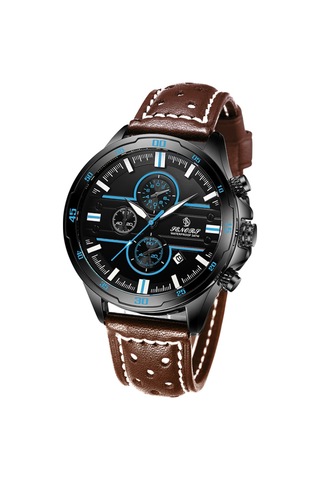 Klasik Erkek Kuvars Saat Senors Analog Kronograf Takvimli Kol Saati 3atm Su Geçirmez Çok Fonksiyonlu Spor Saat Deri Kayış Kahverengi Kayış Ve Mavi Kadran Diğer