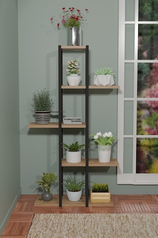 5 Raflı Çiçeklik Metal Saksı Standı Saksılık Atlantik Çam