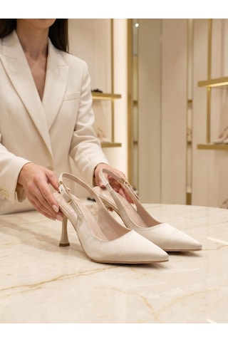 Nesilshoes Nesil Shoes Uraz 800 Ten Saten Arkası Açık Topuklu Kadın Ayakkabı