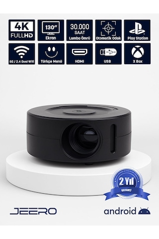 Jeero Mini Ev Sinema Projeksiyon Cihazı Türkçe Menü Ceptetaşınabilir