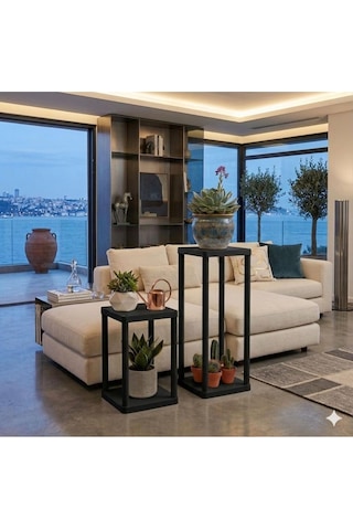 Sakura İkili Çiçeklik Saksılık Siyah