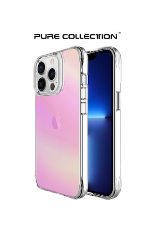 Bix Apple Uyumlu iPhone 13 Pro Max Pure Rainbow Renk Geçişli Şeffaf Kılıf Çizilmeye Dayanıklı Darbe Emici Parmak İzi Önleyici Pembe