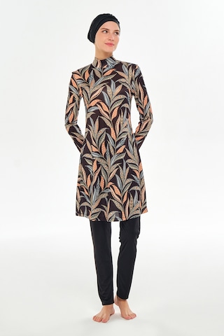 Likralı Tam Kapalı Tesettür Mayo Desenli 3105 Siyah Siyah