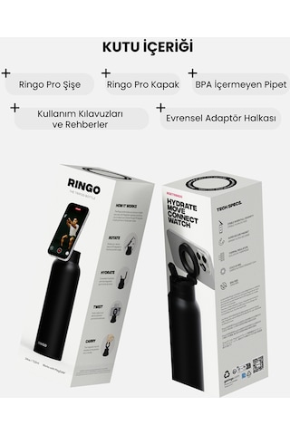 Ringo Pro Pipetli, Telefon Tutuculu Termal Çelik Termos 950 Ml Siyah