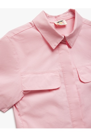 Koton Pamuklu Kısa Kollu Cep Detaylı Oversize Gömlek Pembe 5skg60019aw Gül