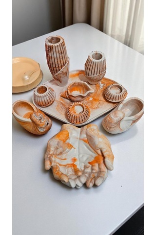 10 Parça El Yapımı Dekoratif Set Mumluklu, Figürlü Özel Tasarım