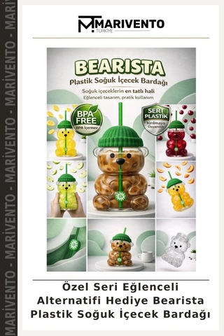 Özel Seri Eğlenceli Alternatifi Hediye Bearista Plastik Soğuk İçecek Bardağı Çok Renkli