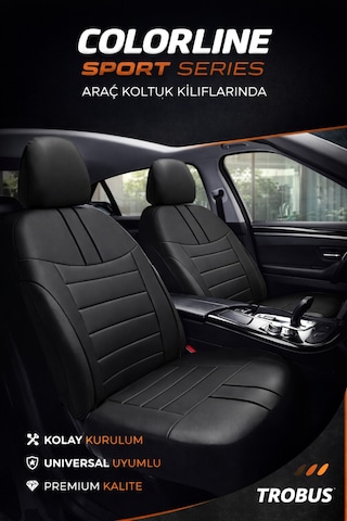 Ford Fiesta 2008 Ve Sonrası Uyumlu Colorline Sport Deri Siyah Koltuk Kılıfı