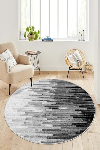 West Home Dijital Baskı Yıkanabilir Kaymaz Taban Leke Tutmaz Yuvarlak Gri Mutfak Halısı Salon Halısı Wh 248 Grey Yuvarlak
