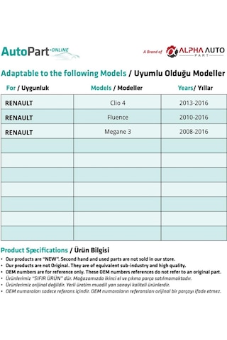 Renault Clio 4, Fluence, Megane 3 İçin Su Fıskiye Depo Kapağı