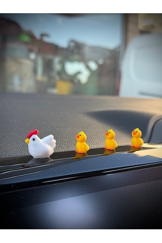 4 Parça Sevimli Tavuk Ailesi Dikiz Aynası Süsü - Ayna Süsü Araba Süsü Torpido Süsü Oto Aksesuar