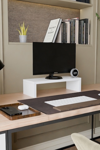 Ergonomik Masaüstü Monitör Yükseltici Ve Klavye Saklama Standı - Masa Üstü Düzenleyici Raf 45x20x11 Cm Beyaz