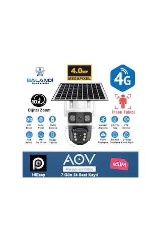 Balandı Pro-8200gıp 4mp 2 Kameralı 4g Aov E-sim Solar Kamera Hıeasy