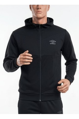 Umbro Lotus Erkek Siyah Kapüşonlu Fermuarlı Sweatshirt / Hırka - Tc0255 Siyah