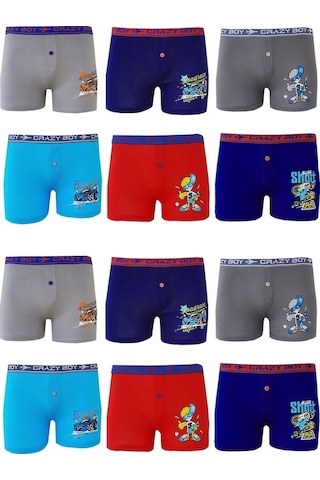 Tutku 12Li Erkek Çocuk Renkli Baskılı Boxer Külot