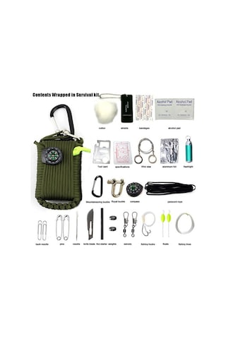 Novahub Taşınabilir Hayatta Kalma Seti: İlk Yardım, Balıkçılık Ve Kampçılık Ekipmanları Dahil Ordu Yeşili, Kamp Ekipmanları, Çok Renkli