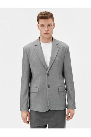 Koton Blazer Ceket Slim Fit Düğmeli Cep Detaylı Gri Desenli 4sam50007hk 4SAM50007HK0D2 Gri