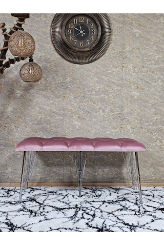 Zafir Metal Krom Tel Ayaklı 100 Cm Puf Bench - Puf - Bench - Oturak - Mutfak Oturağı - Antre Oturağı Pembe