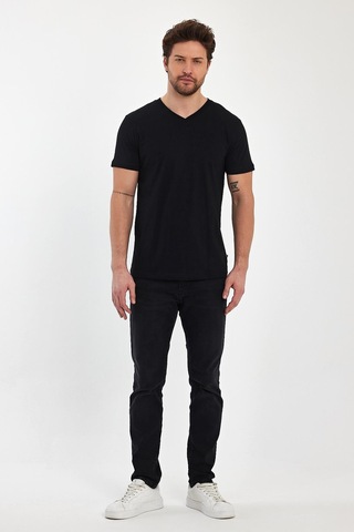 Erkek Compact Penye V Yaka T-shirt Siyah