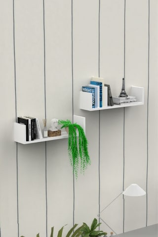 Beyaz Ahşap Dekoratif Duvar Rafı İkili