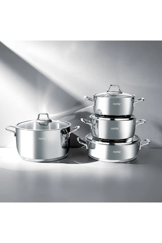 Nehir Silver Klasik 8 Parça Paslanmaz Çelik Tencere Seti