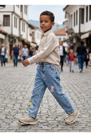 Kaizer Jeans Kar Yıkama Fil Desenli Çocuk Pantolonu Mavi